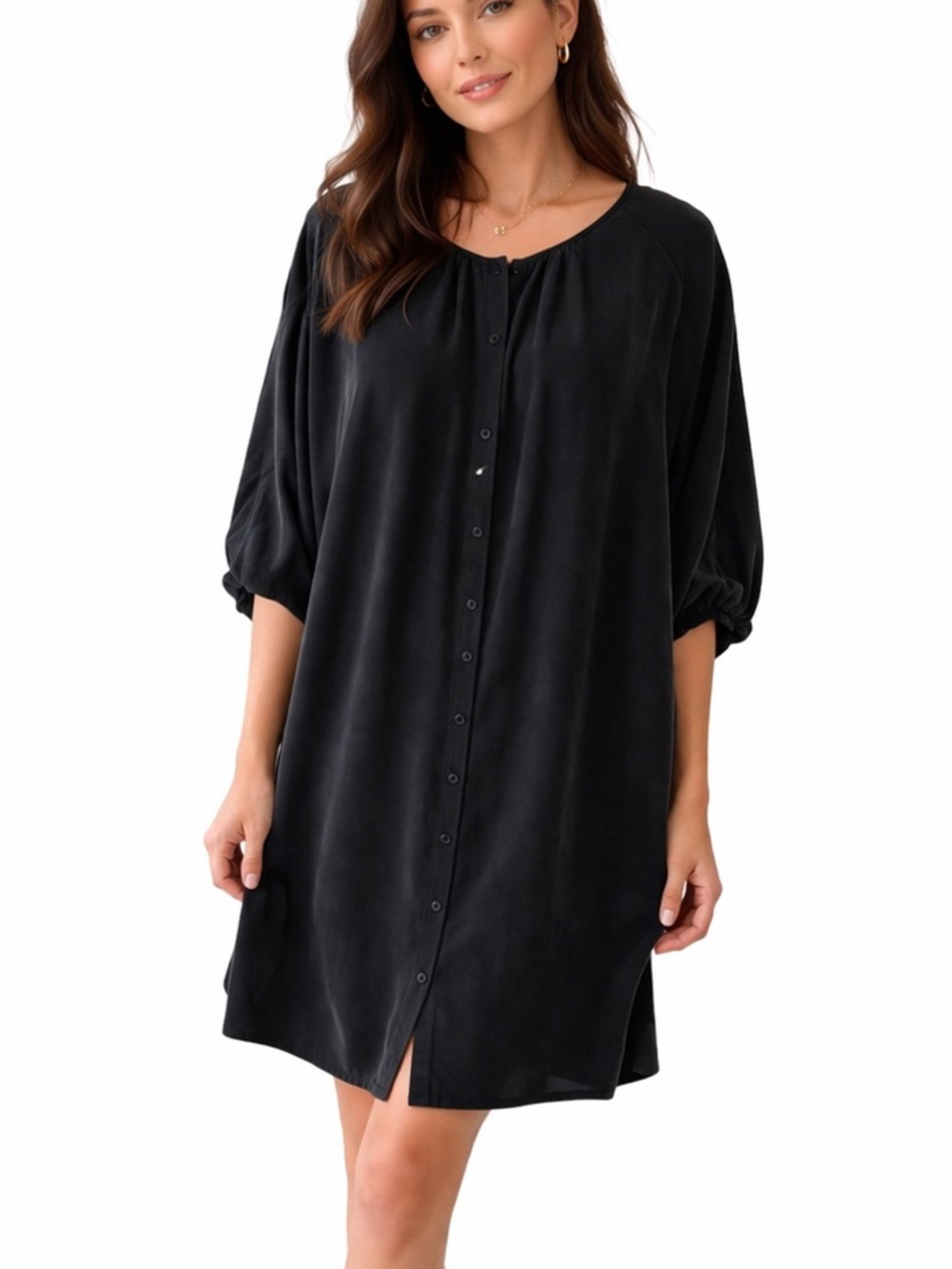 Wilfred Aritzia 100% Silk Black Shift Dress Tunic Minimalist Oversized Draped